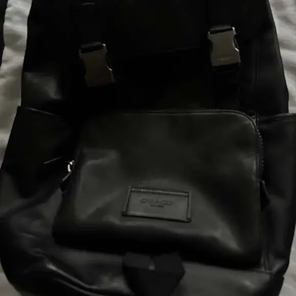 COACH Men's League Flap Backpack in Smooth Black Calf Leather